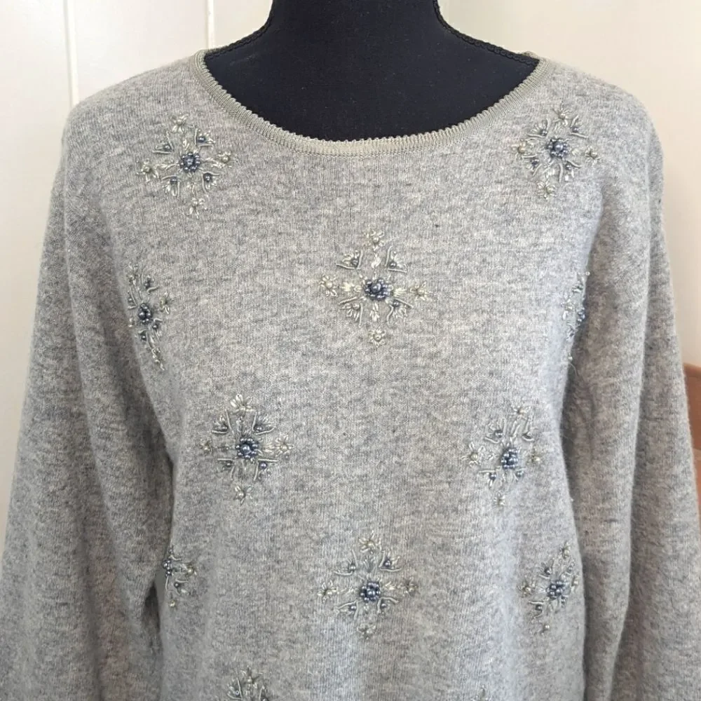 VTG Casual Corner Lambswool Jewelled Quiet Luxury Eclectic Grandma Cozy LG